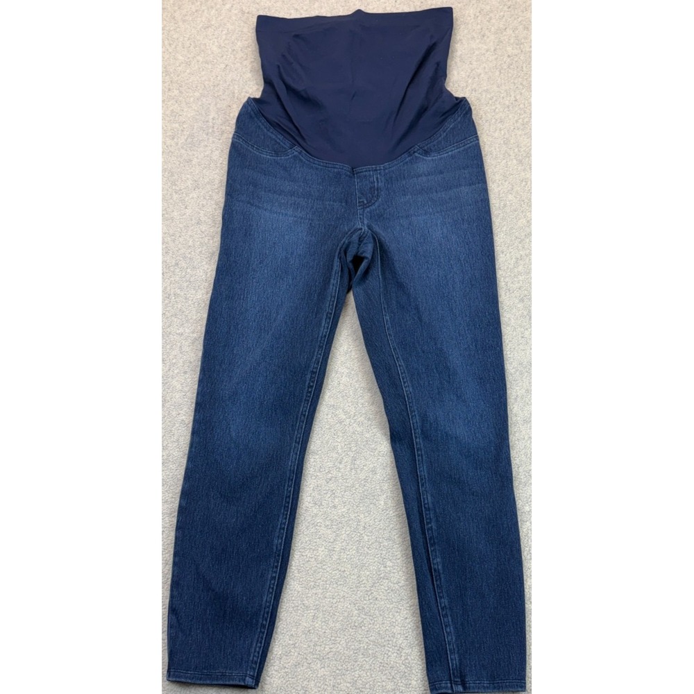 Spanx Womens Mama Skinny Maternity Ankle Jeans Dark Blue Denim Belly Stretchy L